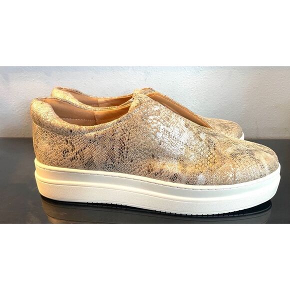 J Slides NY Womens Metallic Gold Slip On Leather Platform Tennis Shoes Size 9 M - Picture 8 of 10